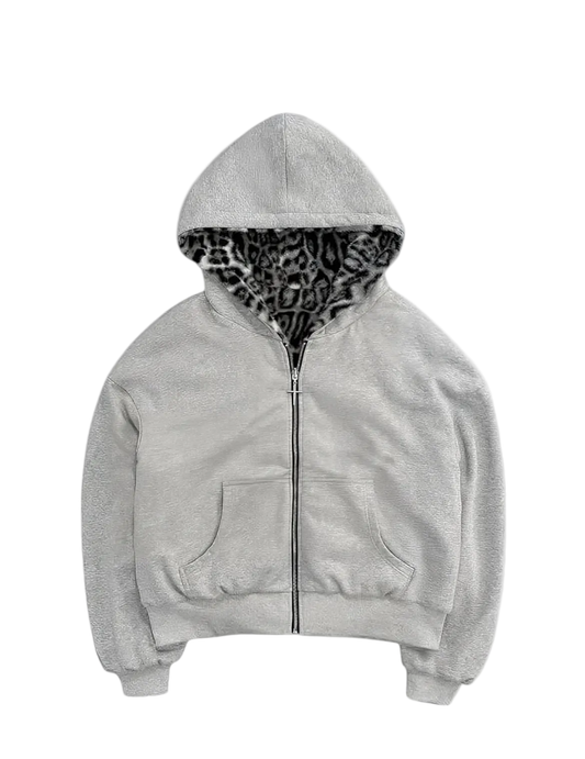 Lepord print Zip-Up hoodie